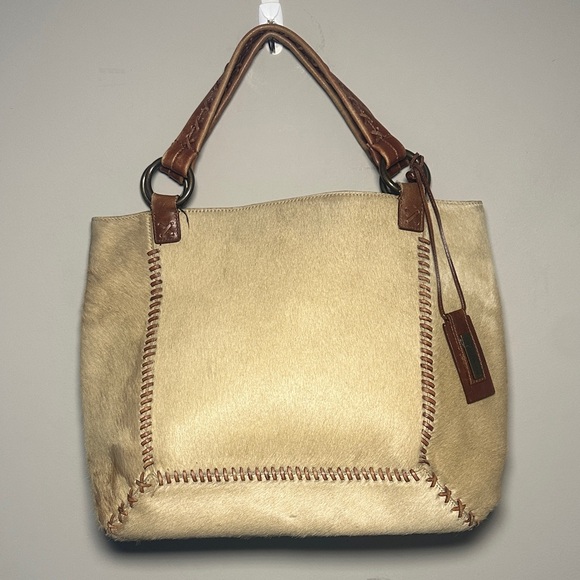 ANTONIO MELANI Handbags - Antonio Melani fur Cream and Brown Tote braided leather Bag